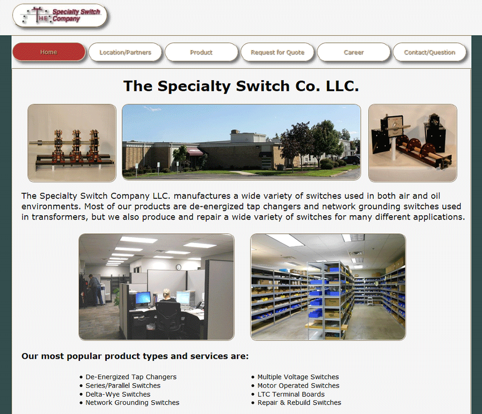 Screenshot of the Specialty Switch Home Page