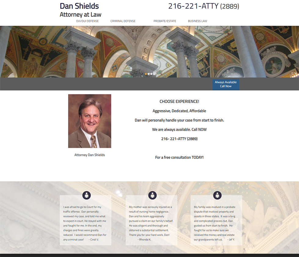 Screenshot of the Daniel E. Shields, Attorney Home Page